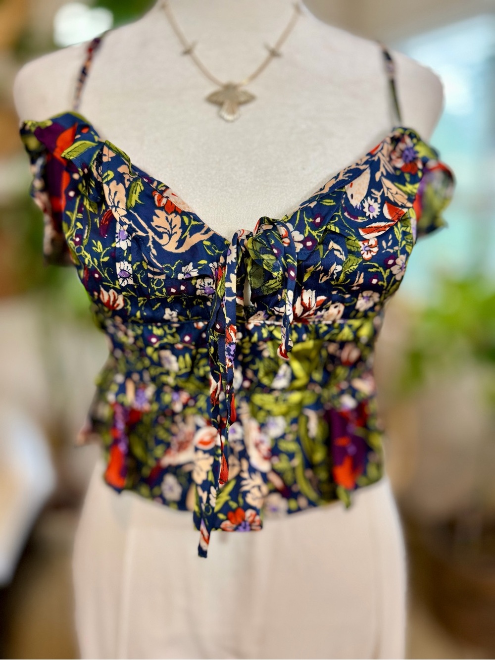 Anthropologie Lyrebird Floral Tie Front Crop Top Blue Boho Blouse Size S - Picture 8 of 13